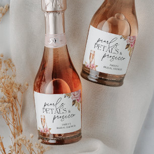Pearls Petals & Prosecco Floral Bridal Shower Sparkling Wine Label