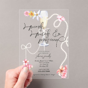 Pearls, Petals + Prosecco Trendy Bridal Shower Acrylic Invitations