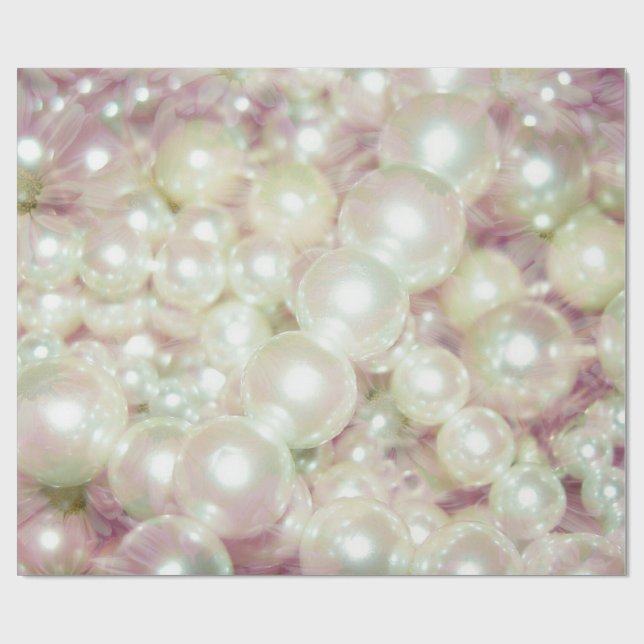 Pearls Pink Daisy Wrapping Paper (Flat)