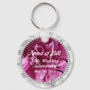 Pearls & Pink Floral Swirls save the date Key chai Keychain
