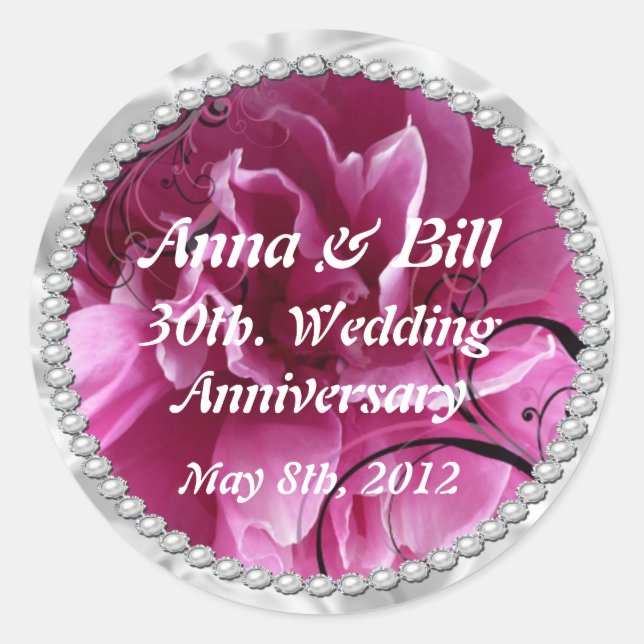 Pearls & Pink Floral Swirls save the date sticker (Front)