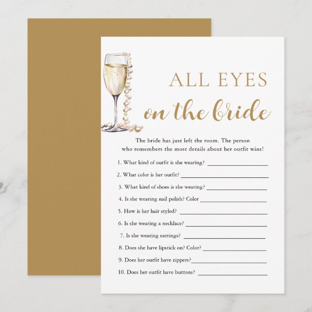 Pearls & Prosecco All Eyes On The Bride Game  Invitation (Front/Back)