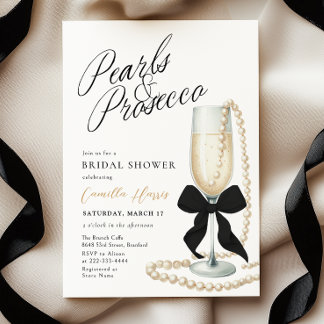 Pearls & Prosecco Black Bow Bridal Shower Invitation