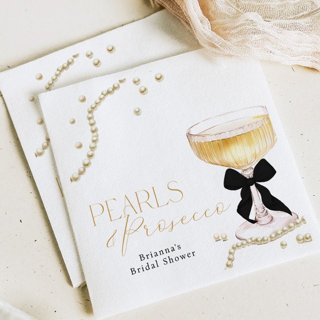 Pearls & Prosecco Black Bow Bridal Shower Napkin (Creator Uploaded)