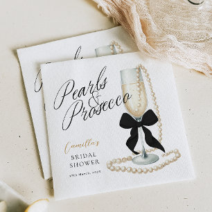 Pearls & Prosecco Black Bow Bridal Shower Napkin