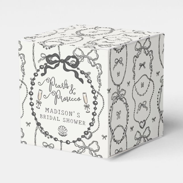 Pearls & Prosecco Black Coquette Bow Birthday Favor Box (Front Side)