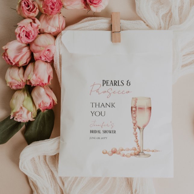 Pearls & Prosecco Blush Pink Bridal Shower Favour Favour Bag (Creator Uploaded)