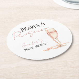 Pearls & Prosecco Blush Pink Bridal Shower Round Paper Coaster