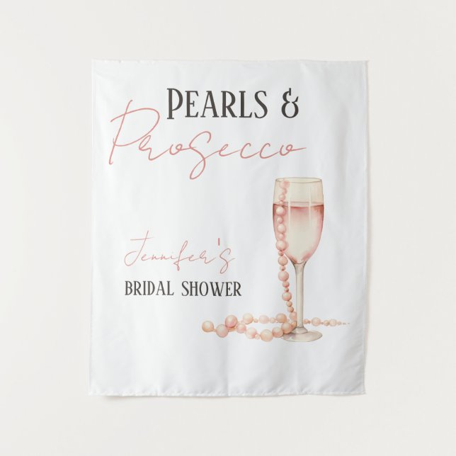 Pearls & Prosecco Blush Pink Bridal Shower Tapestry (Front)