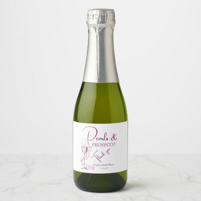 Pearls & Prosecco Blush Pink Elegant Bridal Shower Sparkling Wine Label (Front)