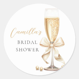 Pearls & Prosecco Bow Bridal Shower Classic Round Sticker