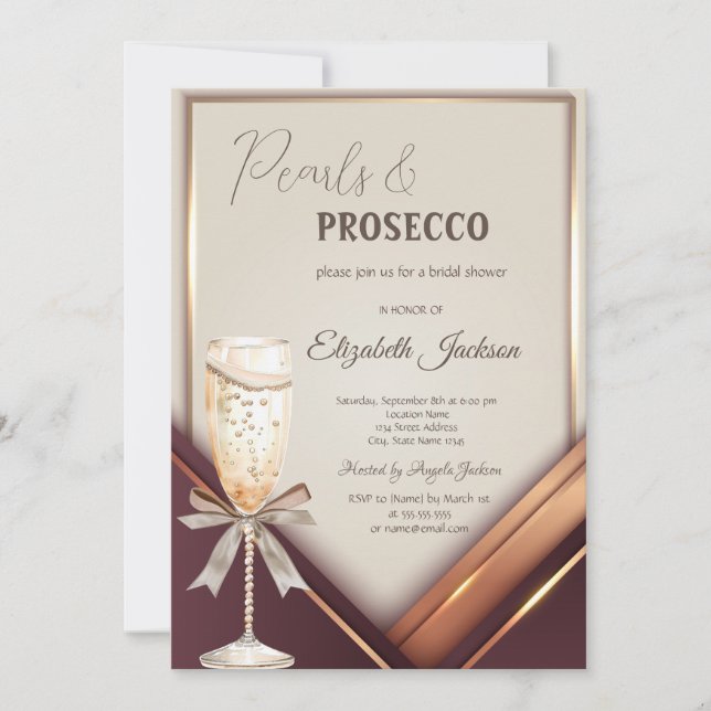 Pearls Prosecco Bow Frame Invitation (Front)