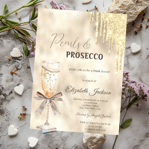 Pearls Prosecco Bow Glitter Drips  Invitation