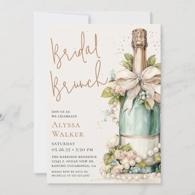 Pearls & Prosecco Bridal Brunch Invitation (Front)