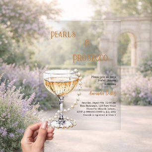 Pearls Prosecco Bridal Shower clear Acrylic Invitations