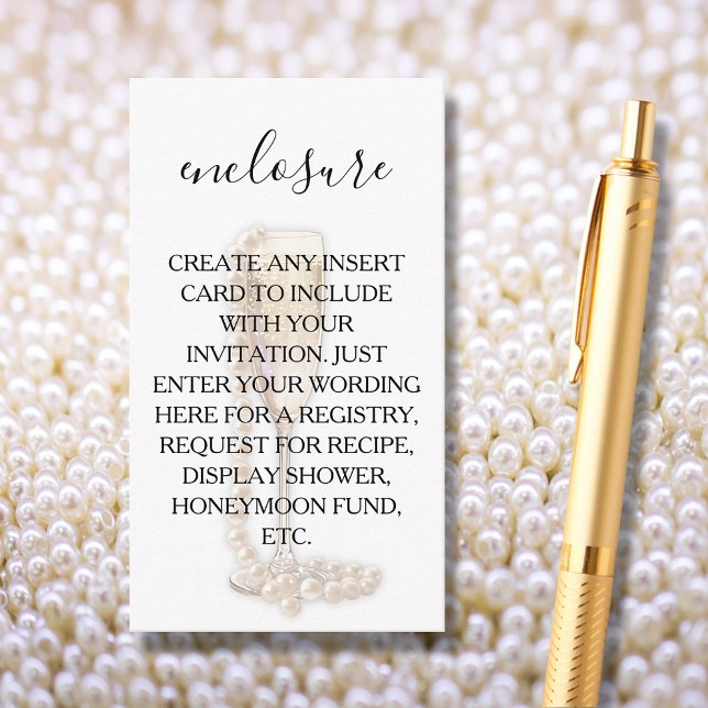 Pearls & Prosecco Bridal Shower Enclosure Card (CREATE YOUR OWN Pearls & Prosecco Bridal Shower Enclosure Cards for any details your guests need)
