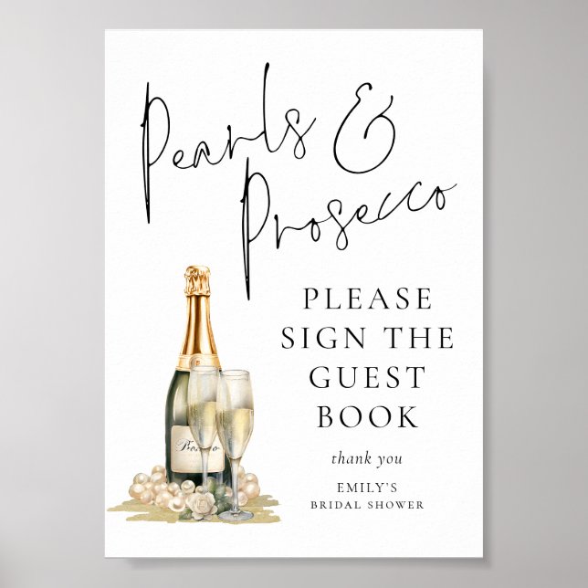 Pearls Prosecco Bridal Shower Guest Book Sign (Front)