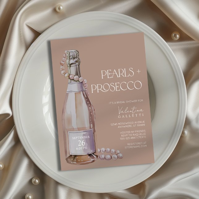 Pearls + Prosecco Bridal Shower Invitation (Shown on a 5x7" invitation)