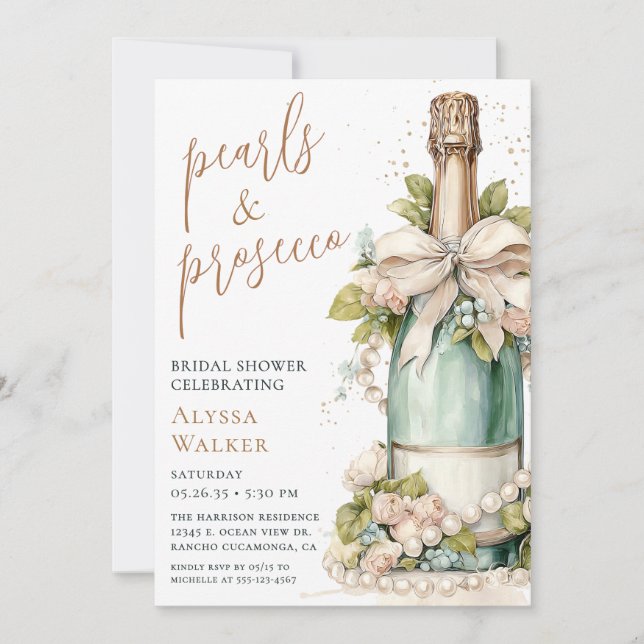 Pearls & Prosecco Bridal Shower Invitation (Front)