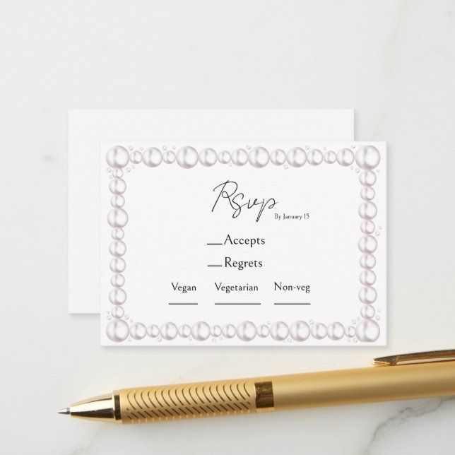 Pearls & prosecco bridal shower meal choice & rsvp enclosure card (Front/Back In Situ)