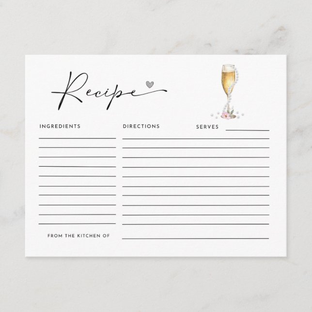 Pearls & Prosecco Bridal Shower Recipe Card (Front)