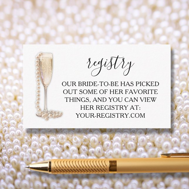 Pearls & Prosecco Bridal Shower Registry Enclosure Card (Pearls & Prosecco Bridal Shower Registry Enclosure Cards)