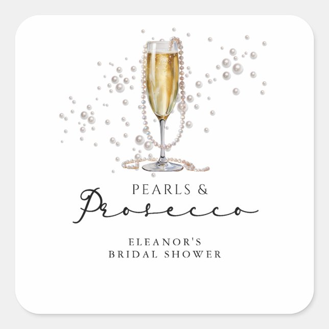 Pearls & Prosecco Bridal Shower Square Sticker (Front)