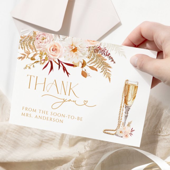 Pearls & Prosecco Bridal Shower Thank You Card (Creator Uploaded)
