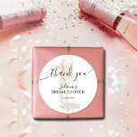 Pearls & Prosecco Bridal Shower Thank You Classic Round Sticker<br><div class="desc">Bridal shower stickers feature pearls draped from a champagne flute and "Thank You" and your details in chic lettering. MATCHING items in our collection.</div>
