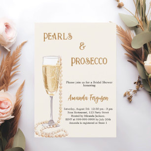Pearls Prosecco bubbly gold Bridal Shower Invitation