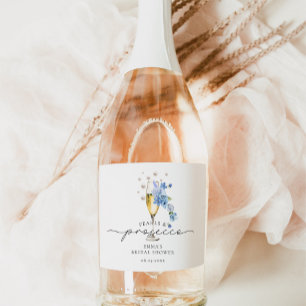 Pearls & Prosecco Dusty Blue Bridal Shower Favour Sparkling Wine Label