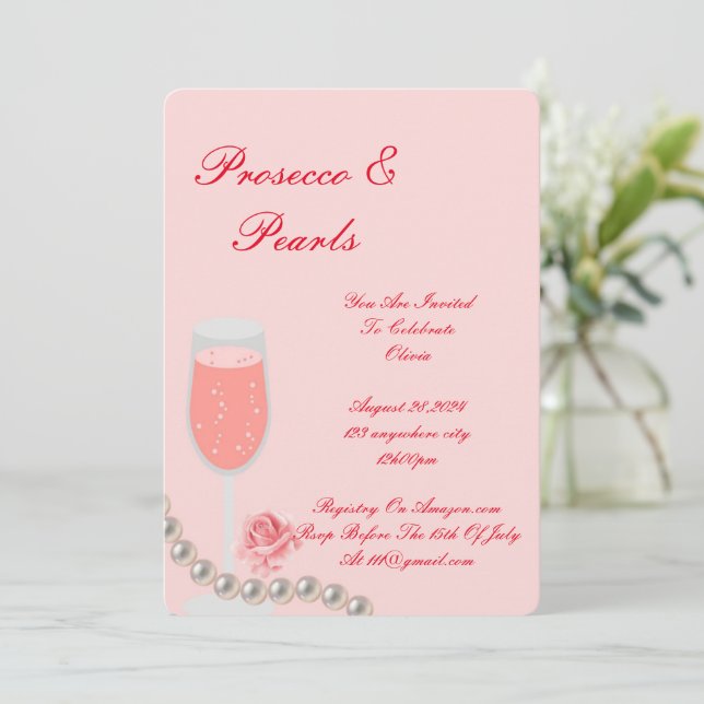 PEARLS & PROSECCO FÊTE DES MARIÉES INVITATION ROSE (Debout devant)