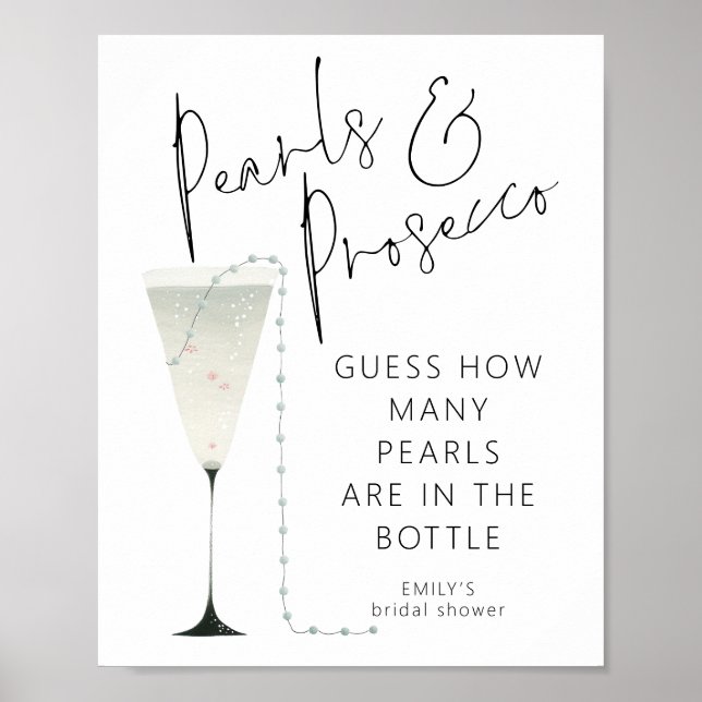 Pearls Prosecco Guess How Many Bridal Shower Game Poster (Front)
