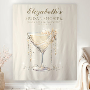 Pearls Prosecco Ivory Gold Bridal Shower Backdrop Tapestry