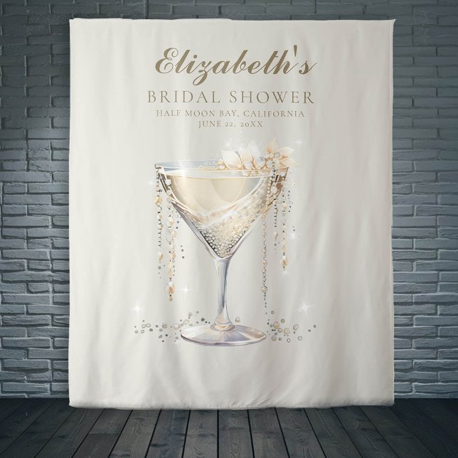 Pearls Prosecco Ivory Gold Bridal Shower Backdrop Tapestry (pearls prosecco bridal shower backdrop ivory gold calligraphy)