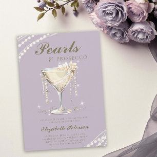 Pearls Prosecco Lilac Gold Elegant Bridal Shower Invitation