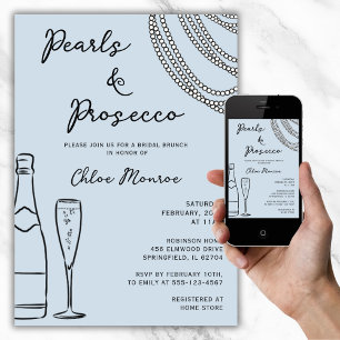 Pearls & Prosecco Modern Dusty Blue Bridal Brunch Invitation