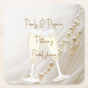 Pearls & Prosecco Modern Elegant  Square Paper Coaster