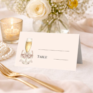 Pearls Prosecco pink bow Bridal Shower Place Card