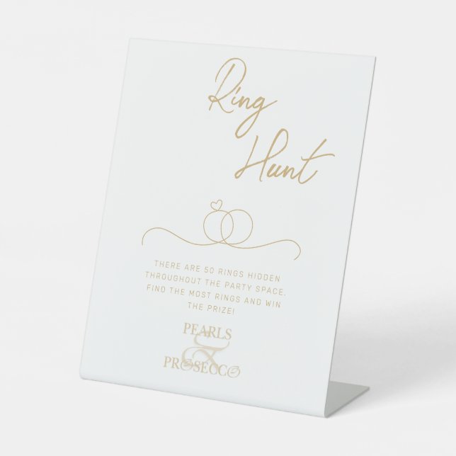 Pearls & Prosecco Ring Hunt Bridal Shower Custom Pedestal Sign (Front)