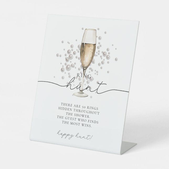 Pearls & Prosecco Ring Hunt Bridal Shower Game Pedestal Sign (Front)