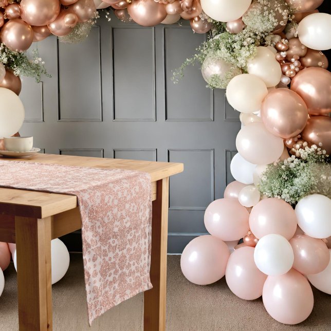 Pearls & Prosecco Rose Gold Lace Bridal Shower Medium Table Runner (Creator Uploaded)