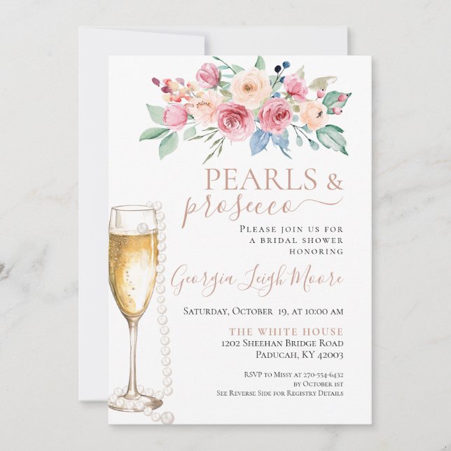 Pearls & Prosecco Shower Invitation (Front)