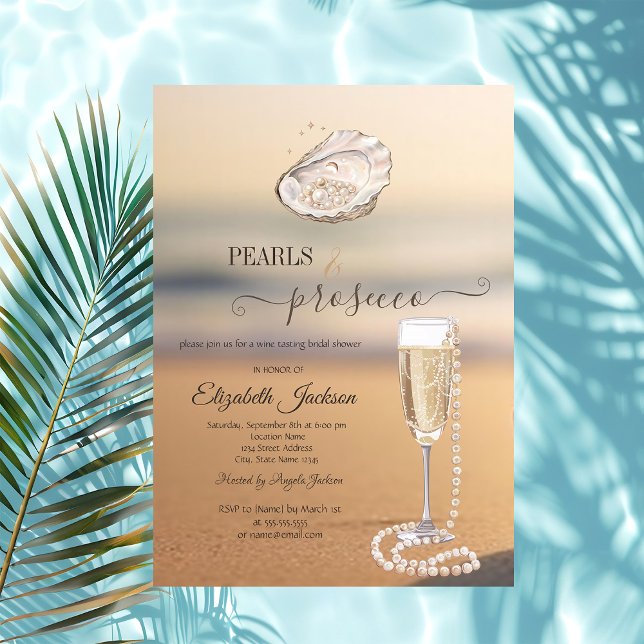  Pearls & Prosecco Sunset Beach Seashell Invitation (Creator Uploaded)