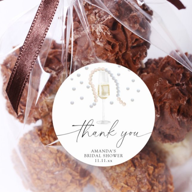 Pearls & Prosecco - thank you bridal shower Classic Round Sticker (Creator Uploaded)