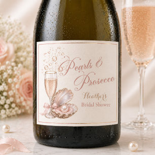 Pearls & Prosecco Wine Bottle Label   Bridal 