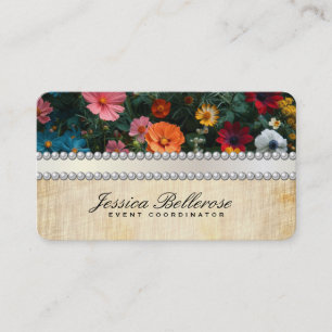 Pearls Ribbon   Elegant Flowers   Vintage Business Card