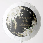Pearls White Floral Art Deco Gatsby 20s Birthday  Balloon<br><div class="desc">Personalize these vintage art deco floral Great Gatsby roaring 20s theme balloons easily and quickly, simply press the Edit Using Design Tool button to further re-arrange and format the style and placement of the text.  Featuring ivory white orchid and lily floral, sparkling pearls, art deco elements and black and gold...</div>