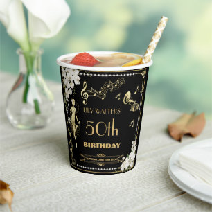 Pearls White Floral Art Deco Gatsby 20s Birthday Paper Cups