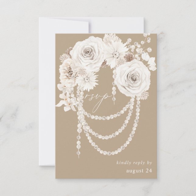 Pearls & White Floral w Meal RSVP - Beige (Front)